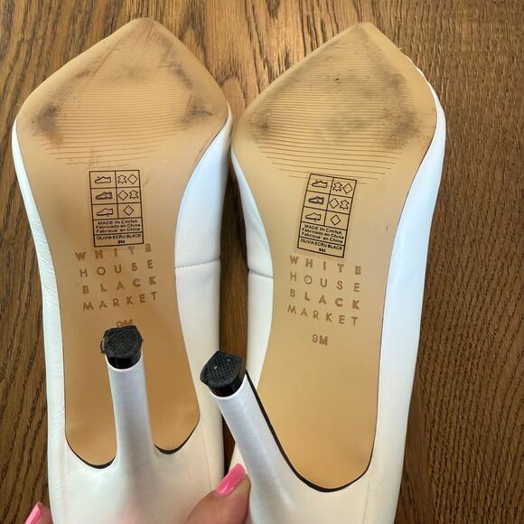 White House Black Market Olivia Whipstitch Heels 9M White Black Leather WHBM - Picture 4 of 5